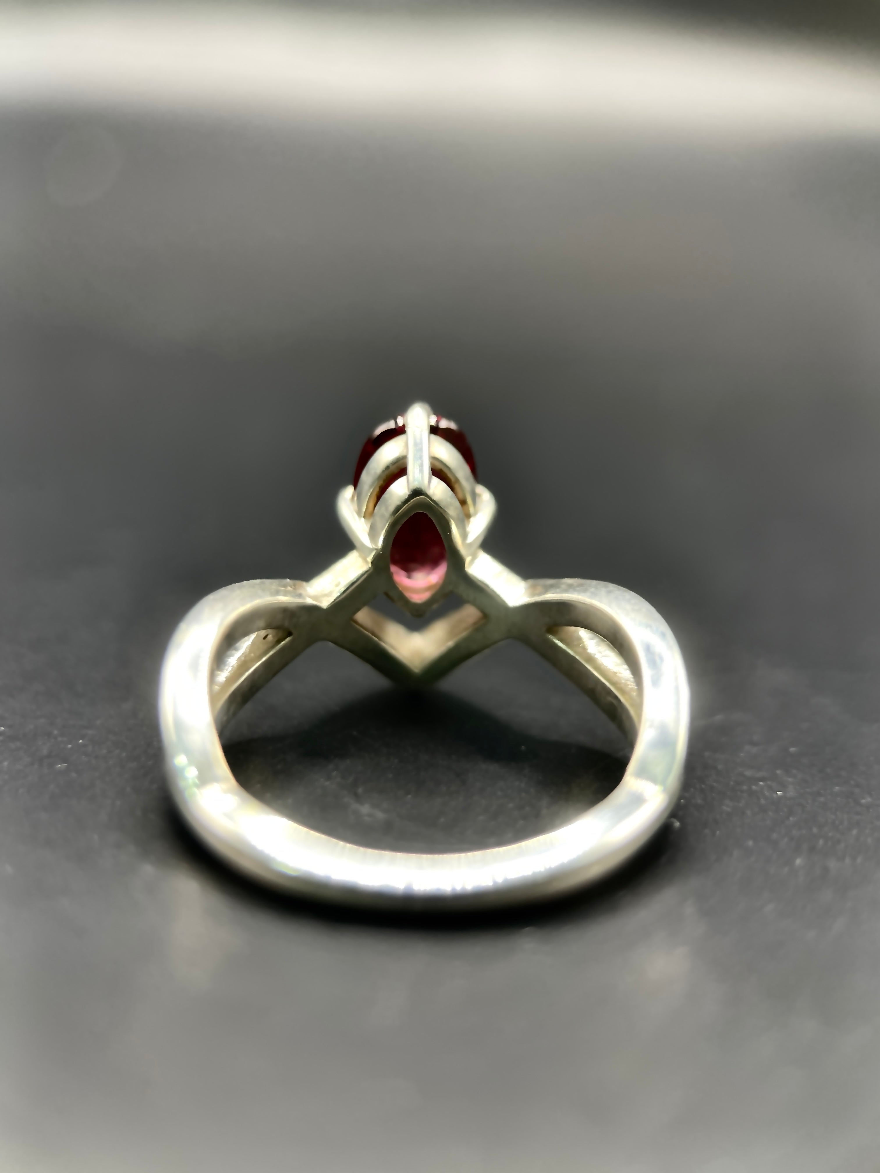 Purple Red Garnet Ring in Pure Silver
