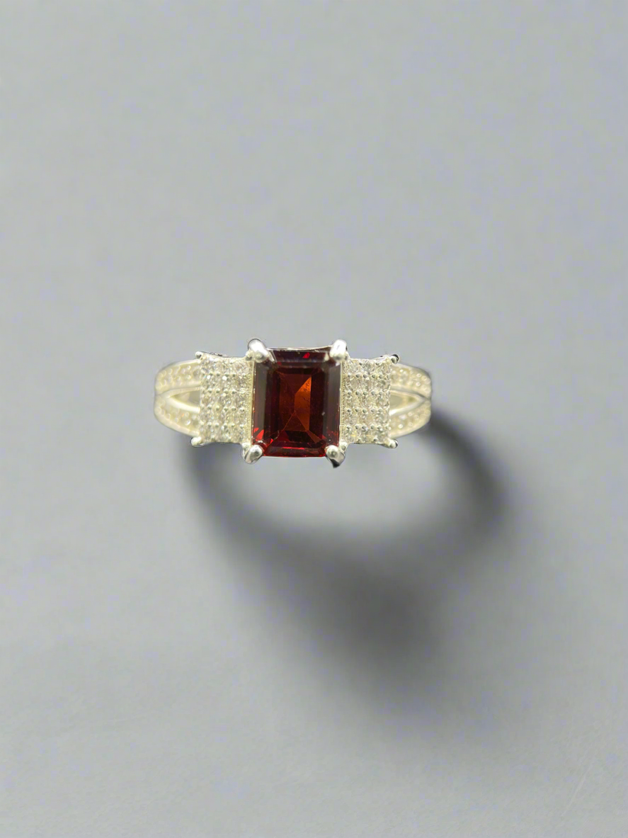 Garnet Ring with Zircons in Silver