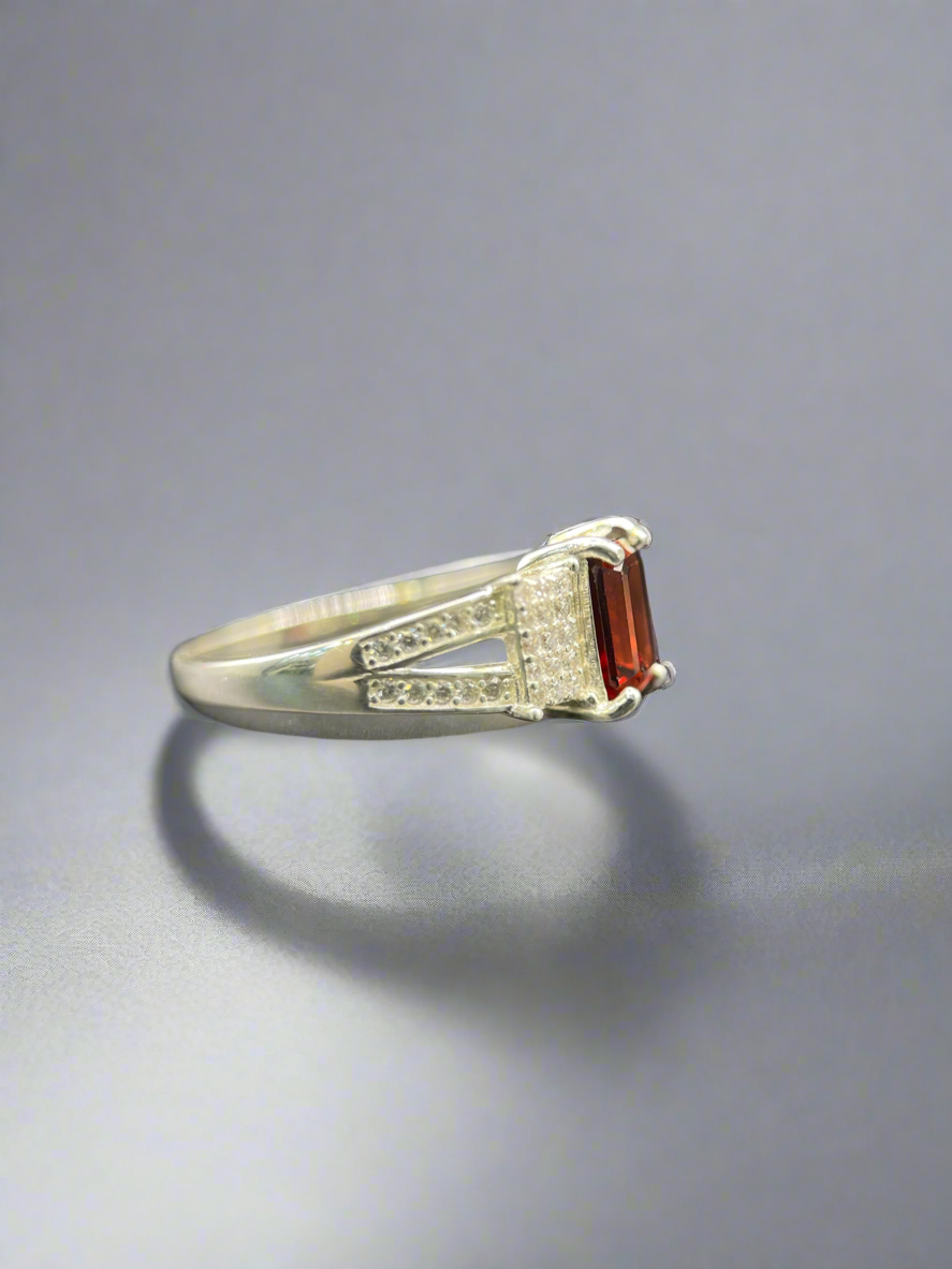 Garnet Ring with Zircons in Silver