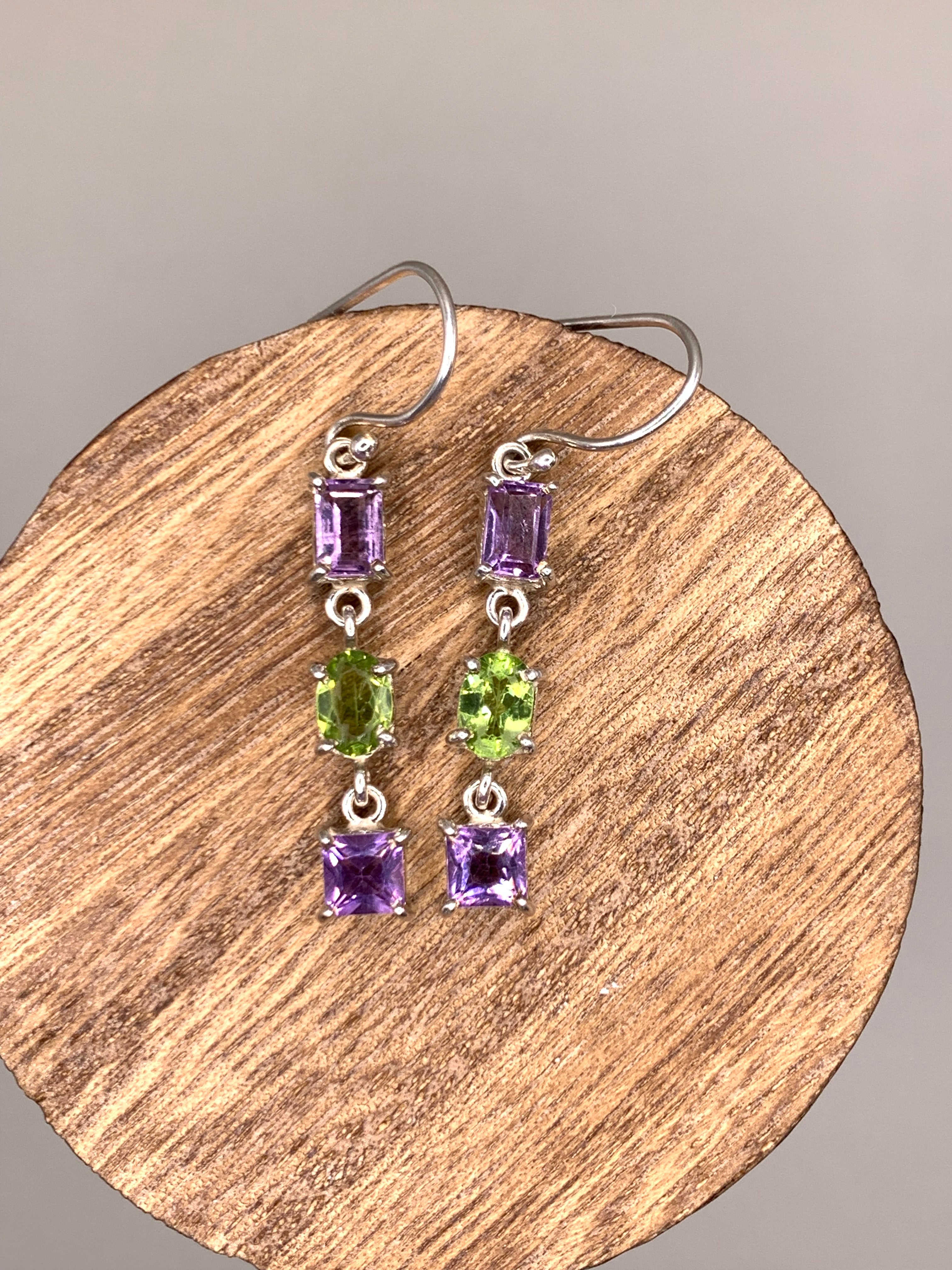 Peridot and Amethyst earrings