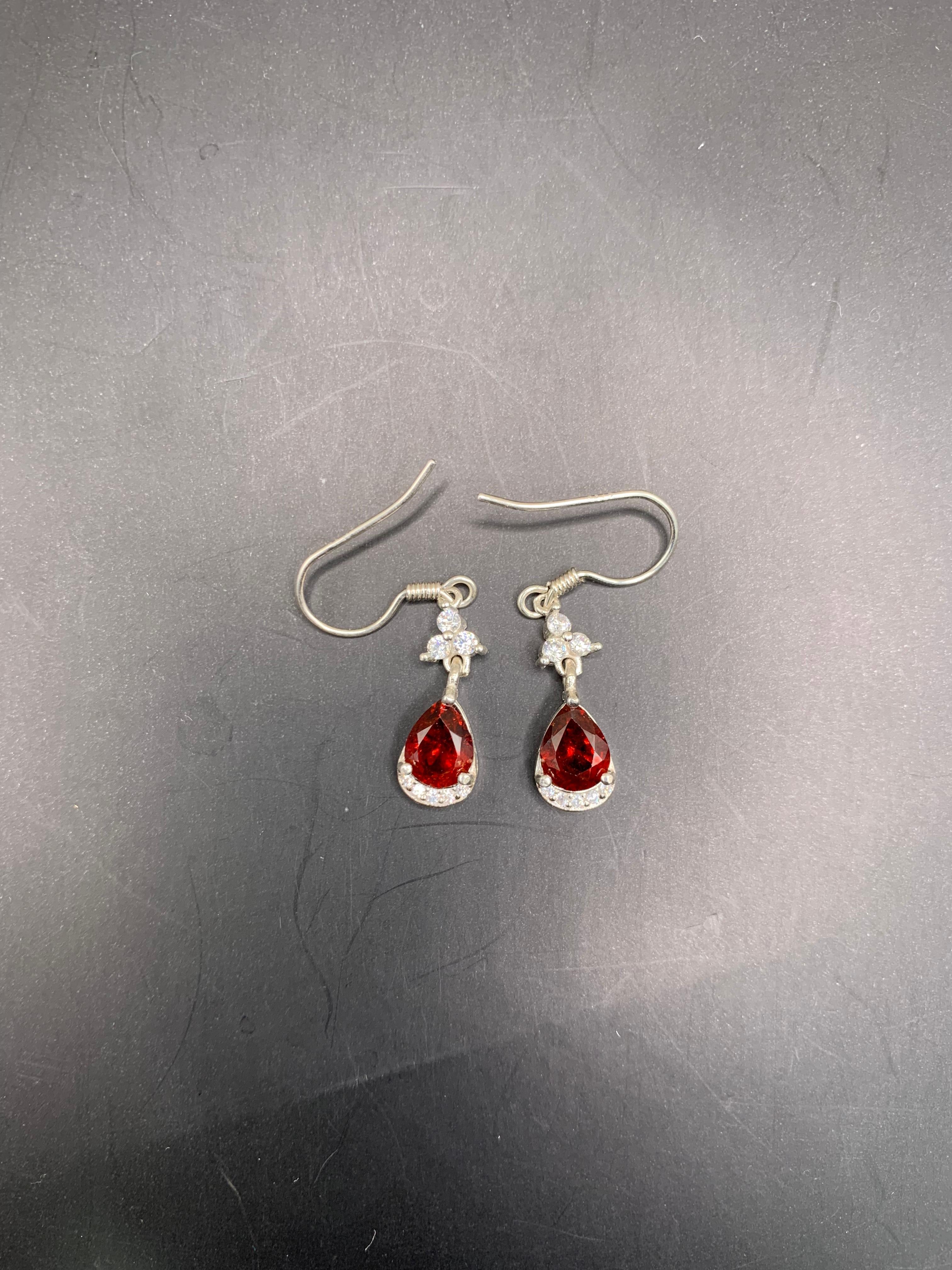 Garnet Earrings in Silver