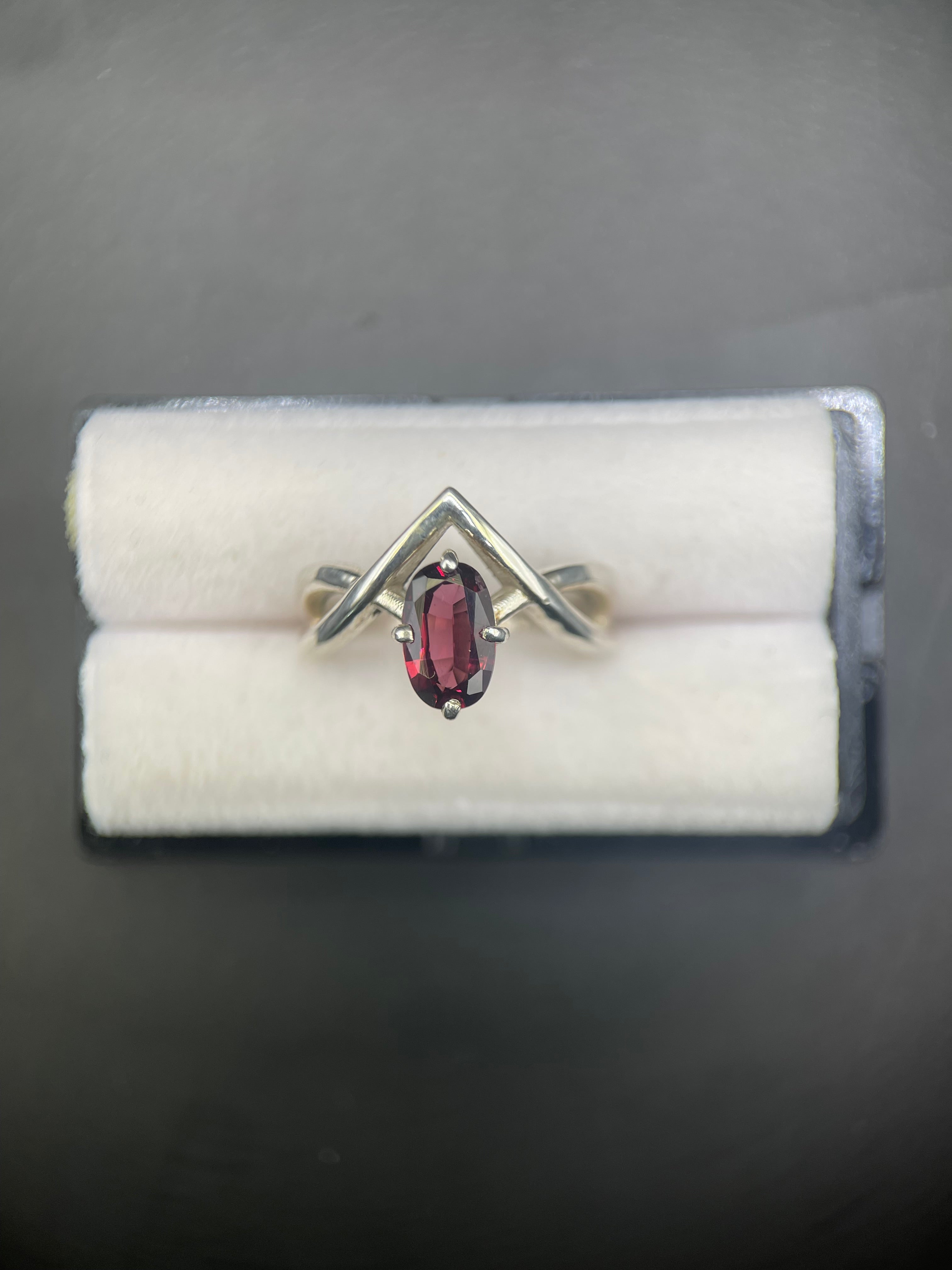 Purple Red Garnet Ring in Pure Silver