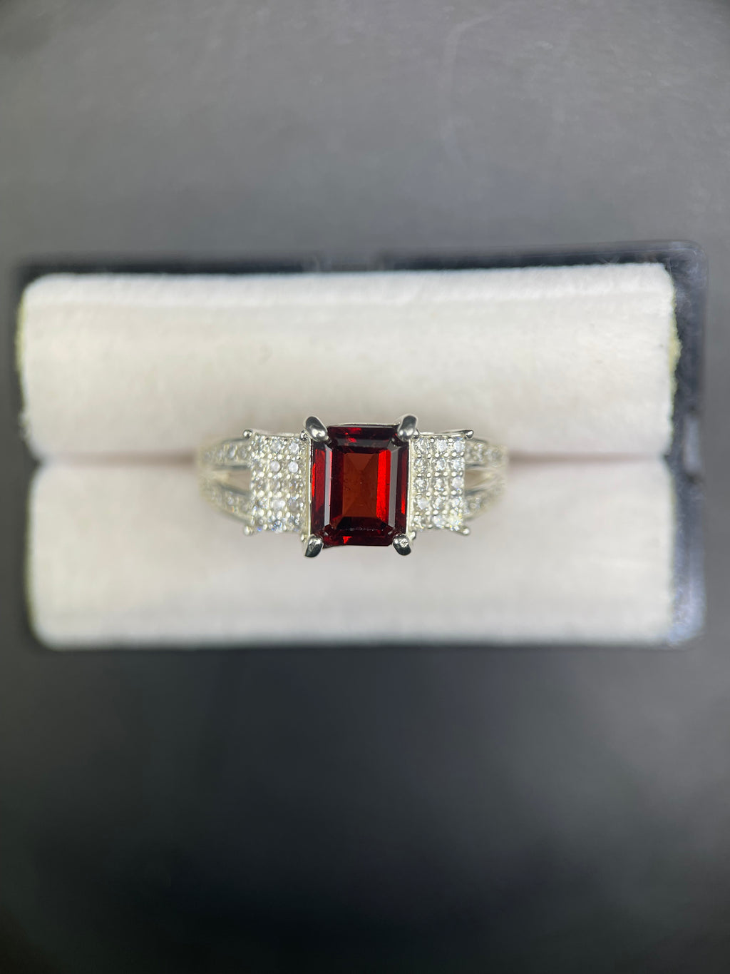 Garnet Ring with Zircons in Silver