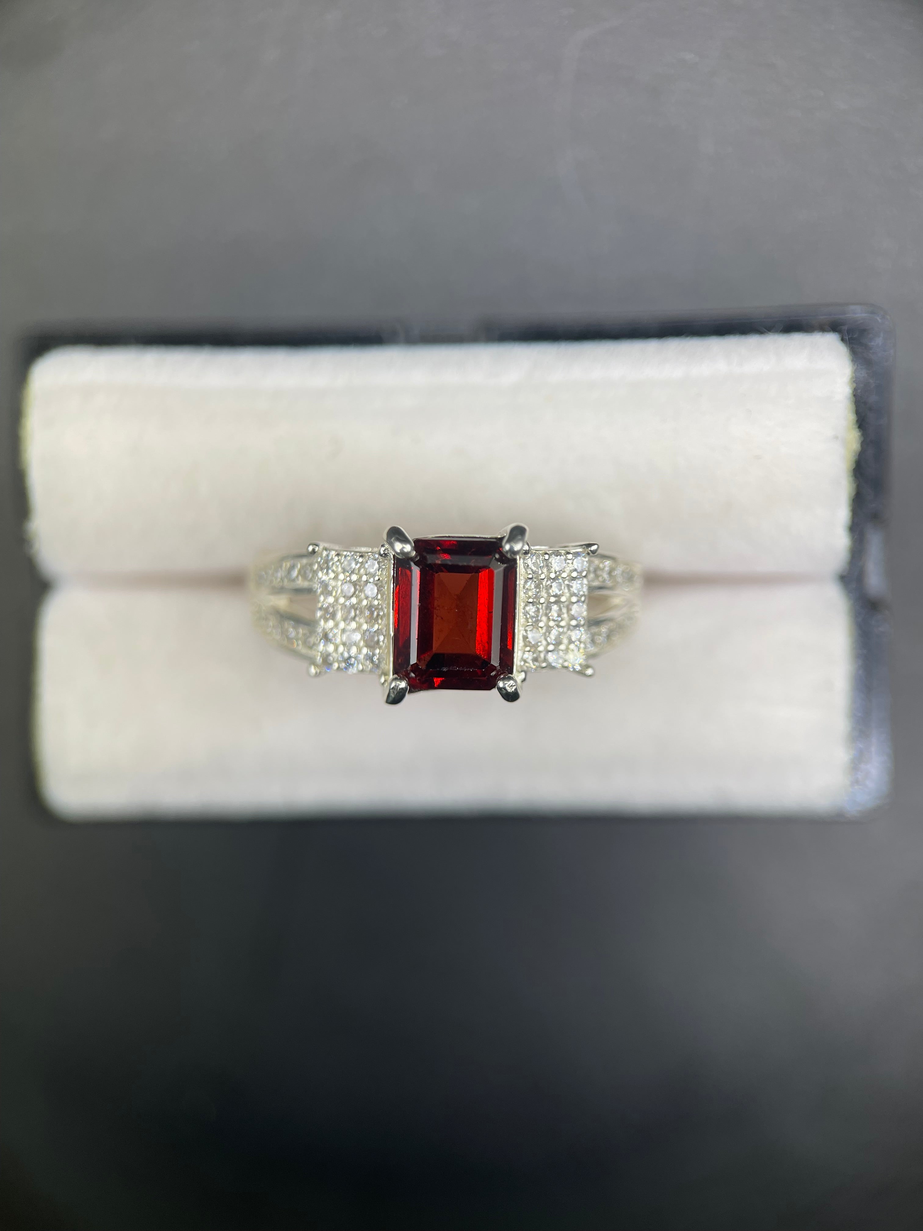 Garnet Ring with Zircons in Silver