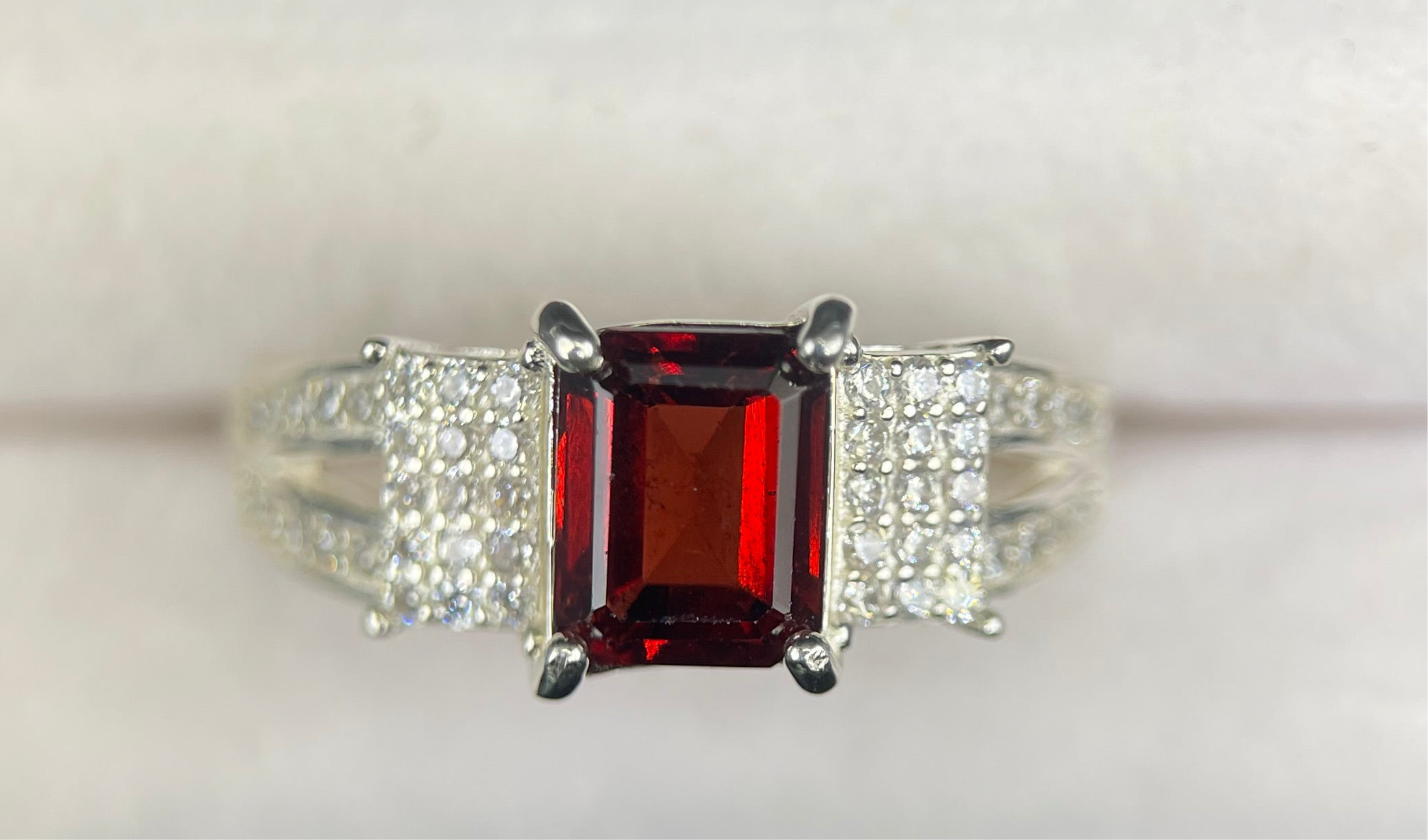 Garnet Ring with Zircons in Silver