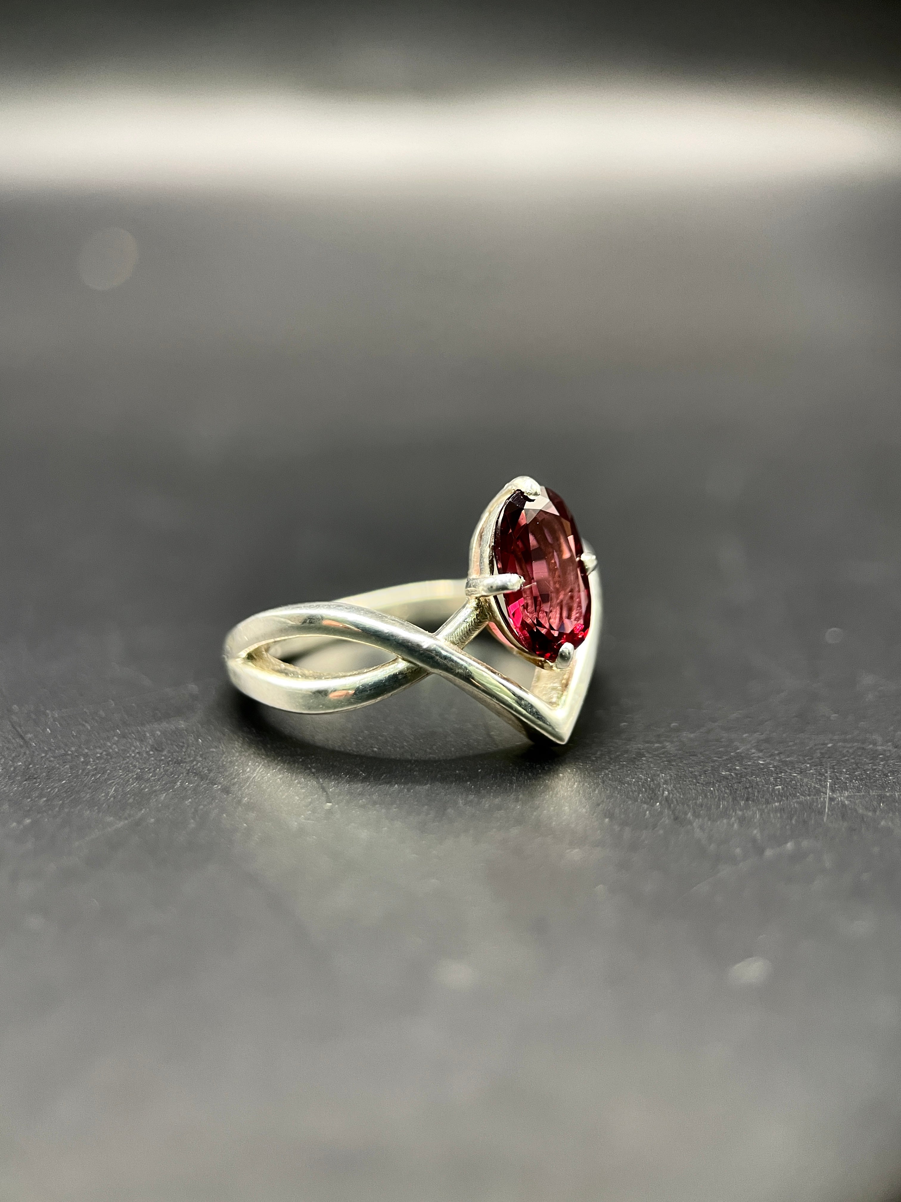 Purple Red Garnet Ring in Pure Silver