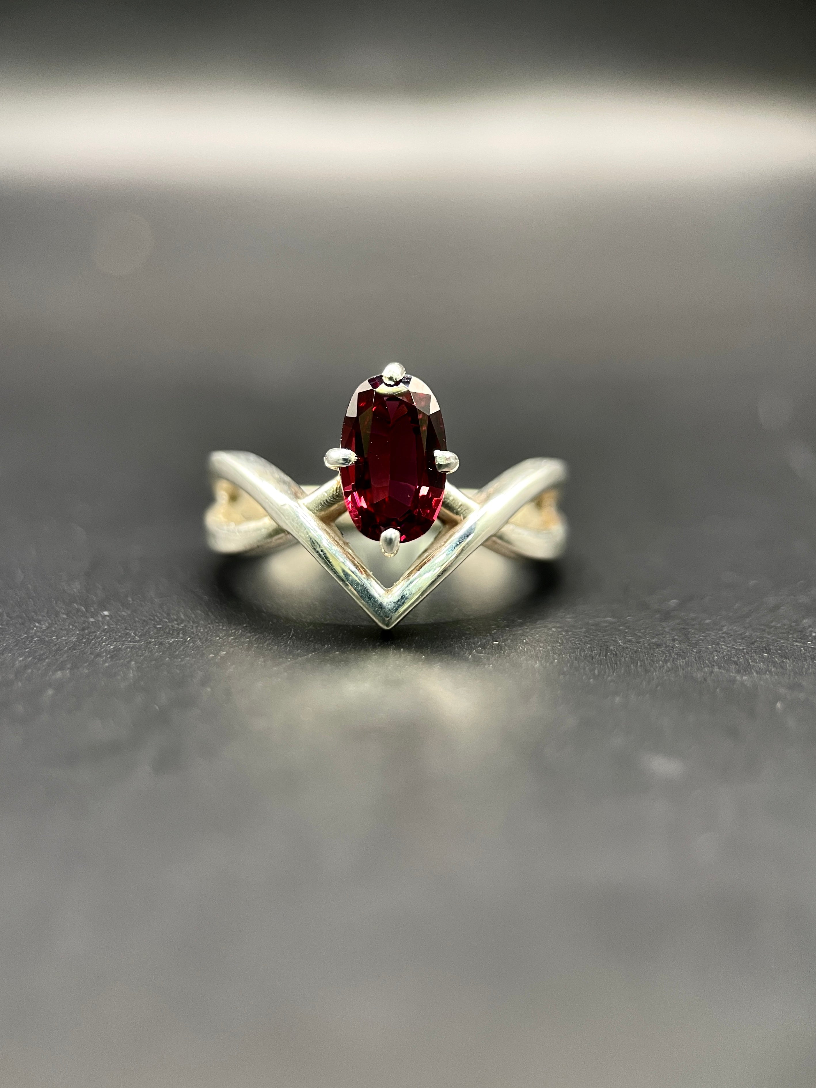 Purple Red Garnet Ring in Pure Silver