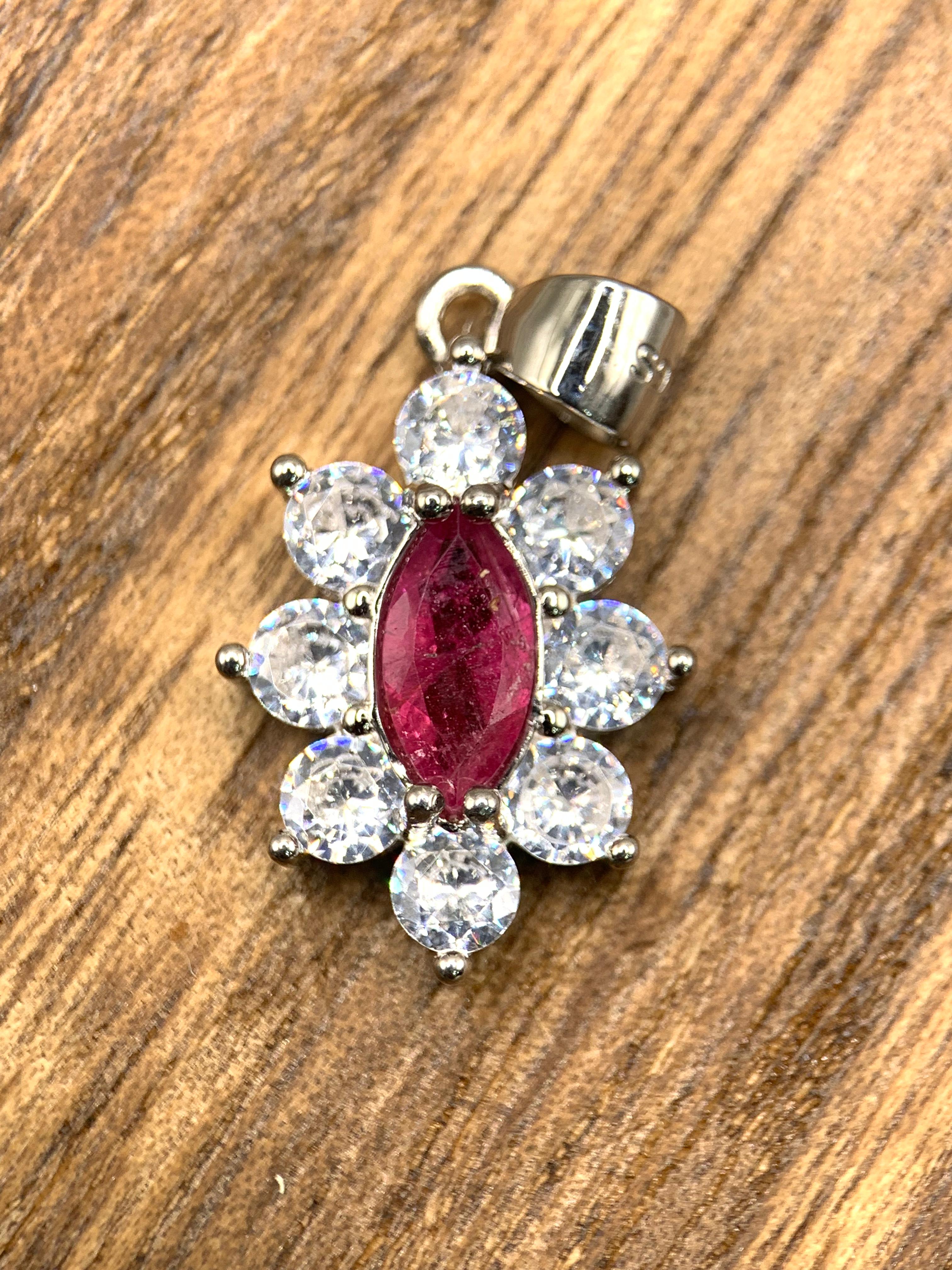 Pink Tourmaline Pendant  with White Zircons